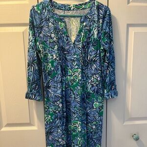 Lilly Pulitzer Blue and Green Floral Dress M